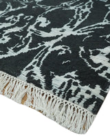 Modern Abstract Black and Silver Hand Knotted 6x9 Wool and Bamboo silk Area Rug