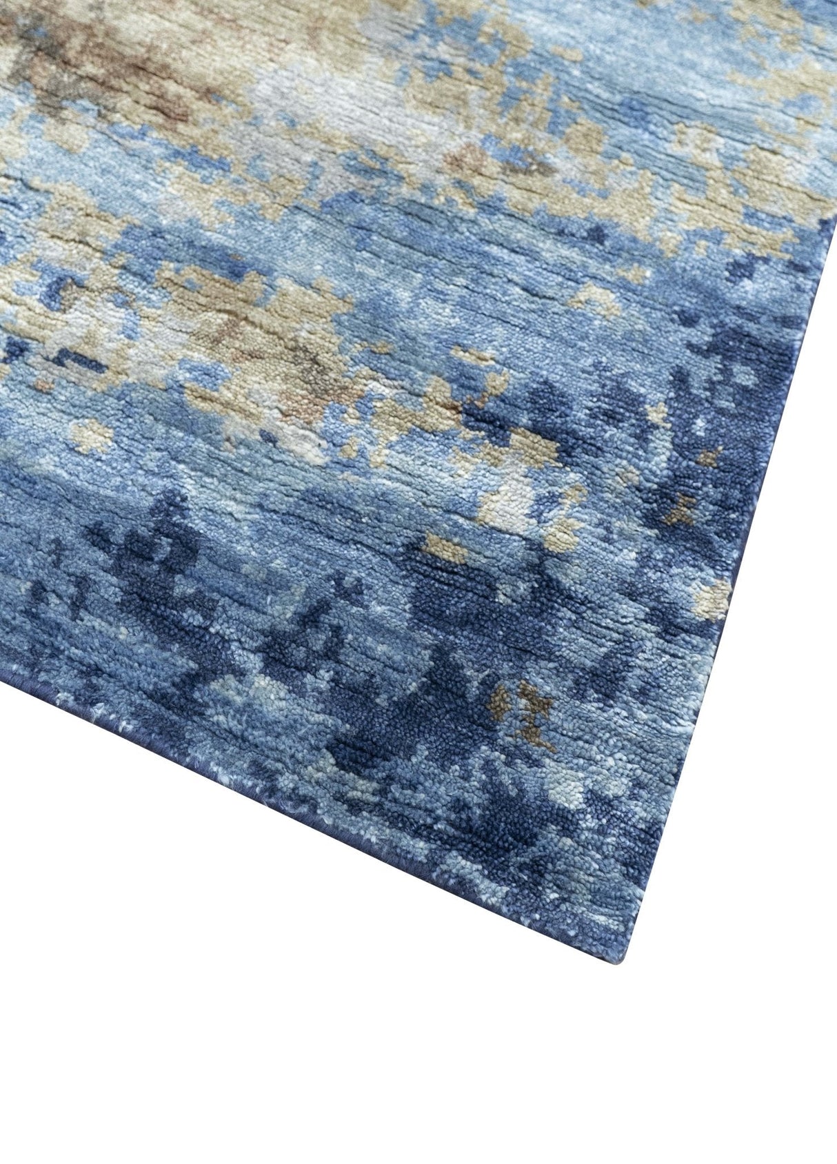 Modern Abstract Blue And Beige 4x6 Hand Knotted Bamboo Silk Rug