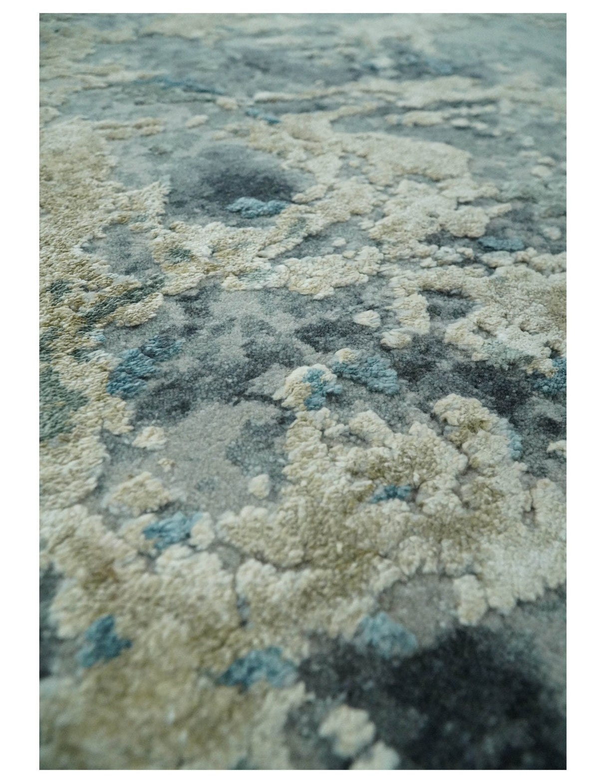 Modern Abstract Blue and Beige Hand Knotted 8x10 Bamboo Silk Rug
