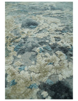Modern Abstract Blue and Beige Hand Knotted 8x10 Bamboo Silk Rug
