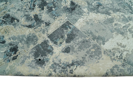 Modern Abstract Blue and Beige Hand Knotted 8x10 Bamboo Silk Rug