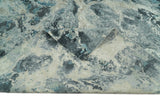 Modern Abstract Blue and Beige Hand Knotted 8x10 Bamboo Silk Rug