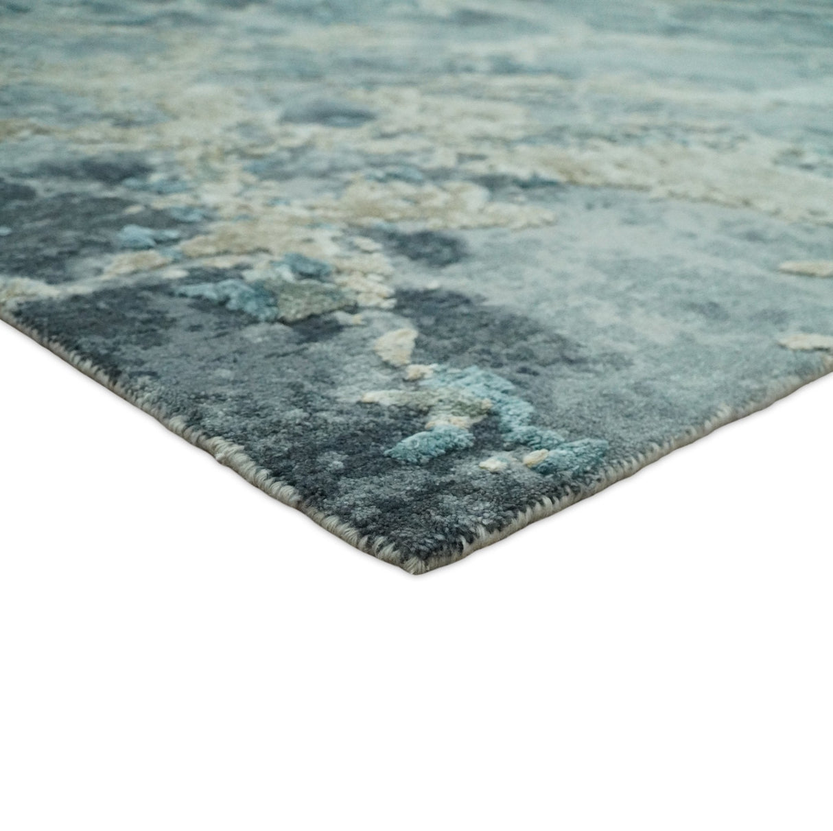 Modern Abstract Blue and Beige Hand Knotted 8x10 Bamboo Silk Rug