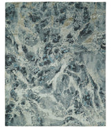 Modern Abstract Blue and Beige Hand Knotted 8x10 Bamboo Silk Rug