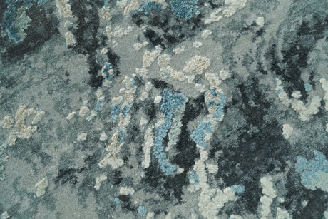 Modern Abstract Blue and Beige Hand Knotted 8x10 Bamboo Silk Rug