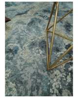 Modern Abstract Blue and Beige Hand Knotted 8x10 Bamboo Silk Rug