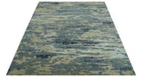 Modern Abstract Blue And Beige Hand Knotted 8x10 Wool And Bamboo Silk Rug
