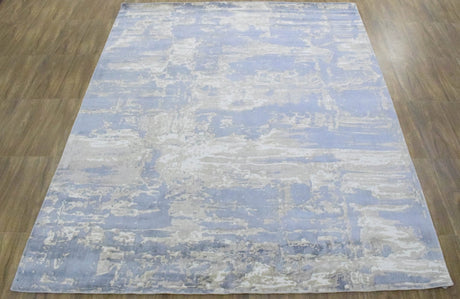 Modern Abstract Blue And Beige Hand loom 8x10 Viscose Area Rug