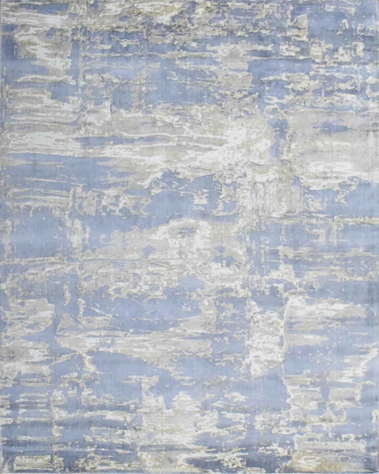 Modern Abstract Blue And Beige Hand loom 8x10 Viscose Area Rug
