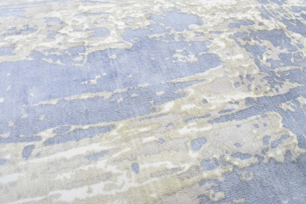 Modern Abstract Blue And Beige Hand loom 8x10 Viscose Area Rug