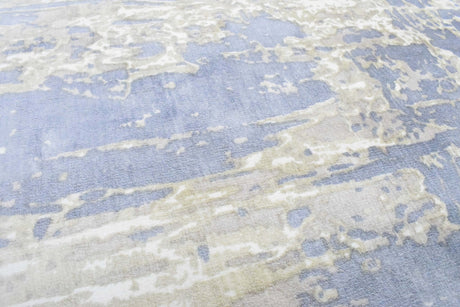 Modern Abstract Blue And Beige Hand loom 8x10 Viscose Area Rug