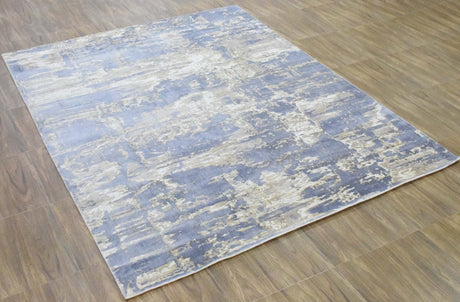 Modern Abstract Blue And Beige Hand loom 8x10 Viscose Area Rug