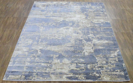 Modern Abstract Blue And Beige Hand loom 8x10 Viscose Area Rug