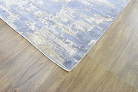 Modern Abstract Blue And Beige Hand loom 8x10 Viscose Area Rug