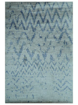Modern Abstract Blue And Gray Hand Knotted 6x9 Bamboo Silk Area Rug