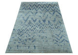 Modern Abstract Blue And Gray Hand Knotted 6x9 Bamboo Silk Area Rug