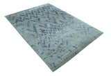 Modern Abstract Blue And Gray Hand Knotted 6x9 Bamboo Silk Area Rug