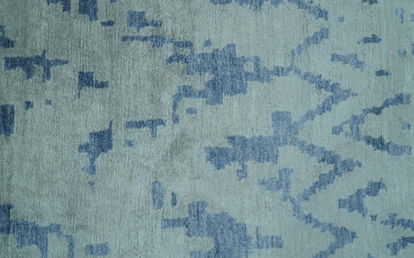 Modern Abstract Blue And Gray Hand Knotted 6x9 Bamboo Silk Area Rug