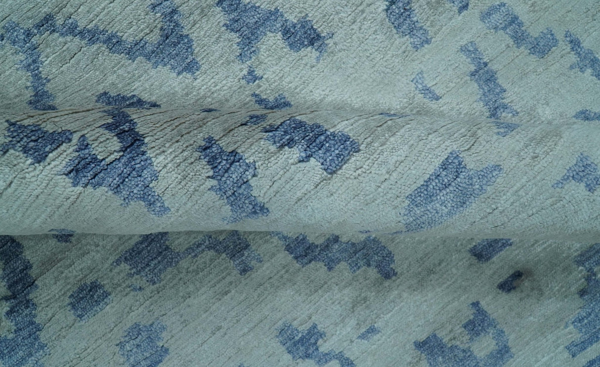 Modern Abstract Blue And Gray Hand Knotted 6x9 Bamboo Silk Area Rug