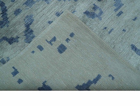 Modern Abstract Blue And Gray Hand Knotted 6x9 Bamboo Silk Area Rug