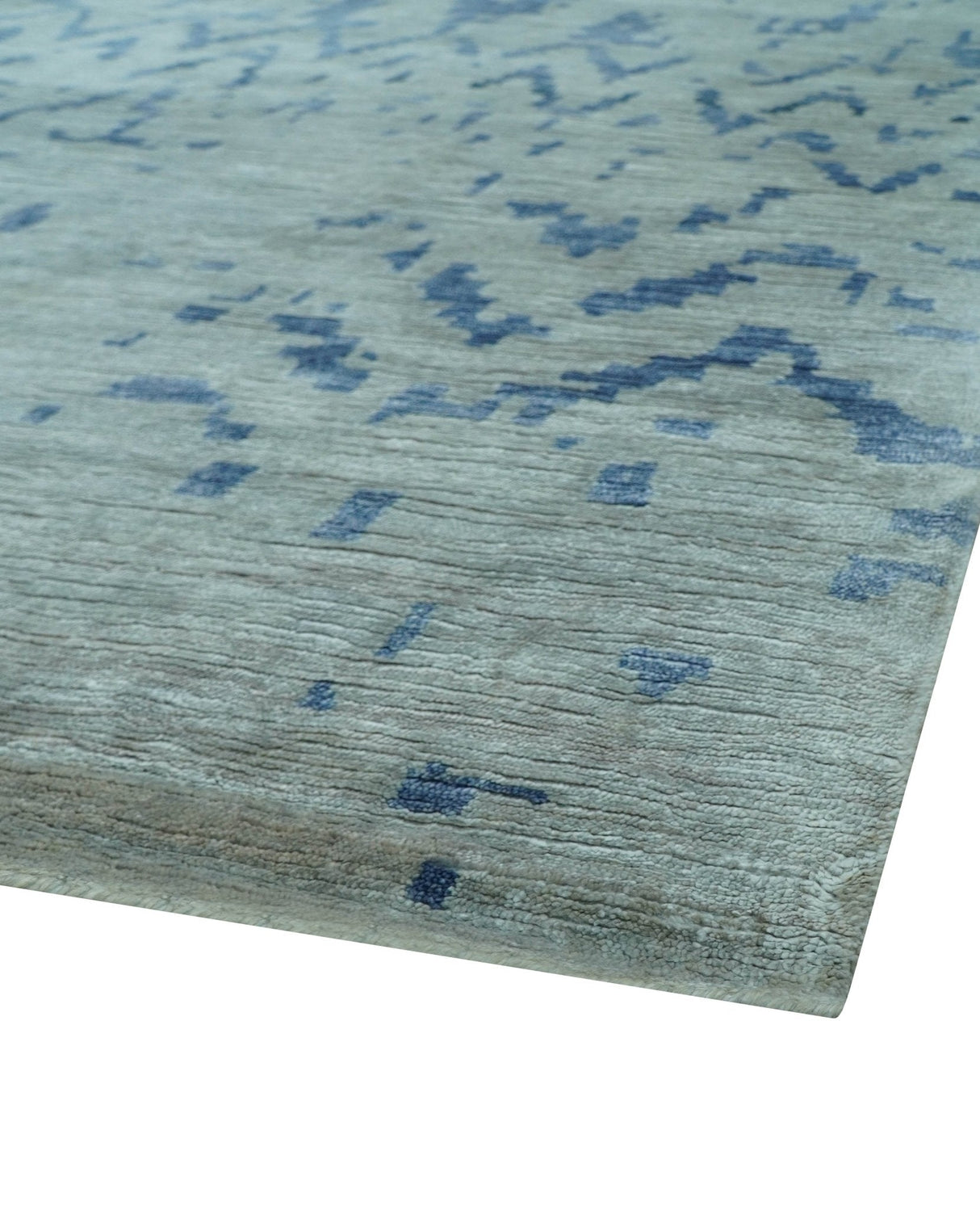 Modern Abstract Blue And Gray Hand Knotted 6x9 Bamboo Silk Area Rug