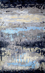 Modern Abstract Blue and Gray Hand Tufted Wool 5x8 Area Rug