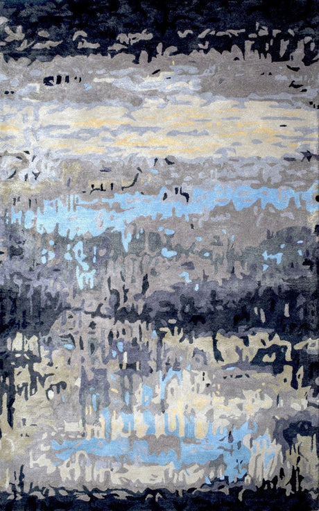 Modern Abstract Blue and Gray Hand Tufted Wool 5x8 Area Rug
