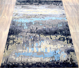Modern Abstract Blue and Gray Hand Tufted Wool 5x8 Area Rug