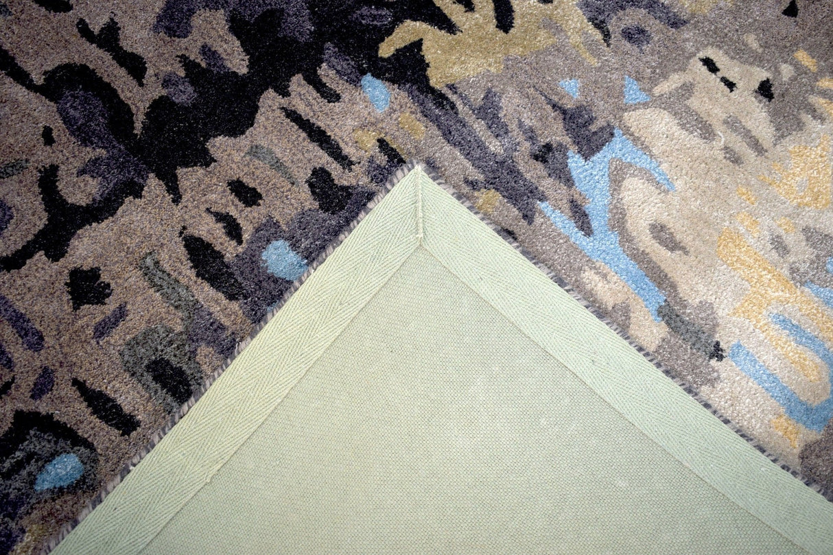 Modern Abstract Blue and Gray Hand Tufted Wool 5x8 Area Rug
