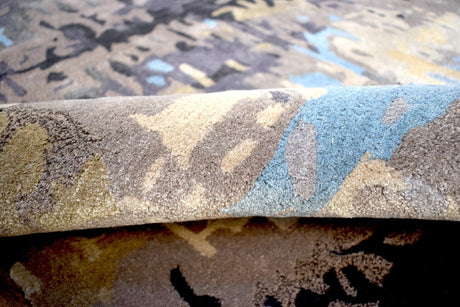 Modern Abstract Blue and Gray Hand Tufted Wool 5x8 Area Rug