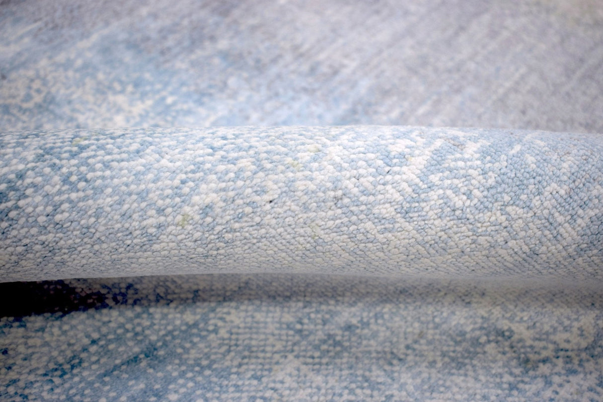 Modern Abstract Blue And Ivory Hand Knotted Bamboo Silk Area Rug