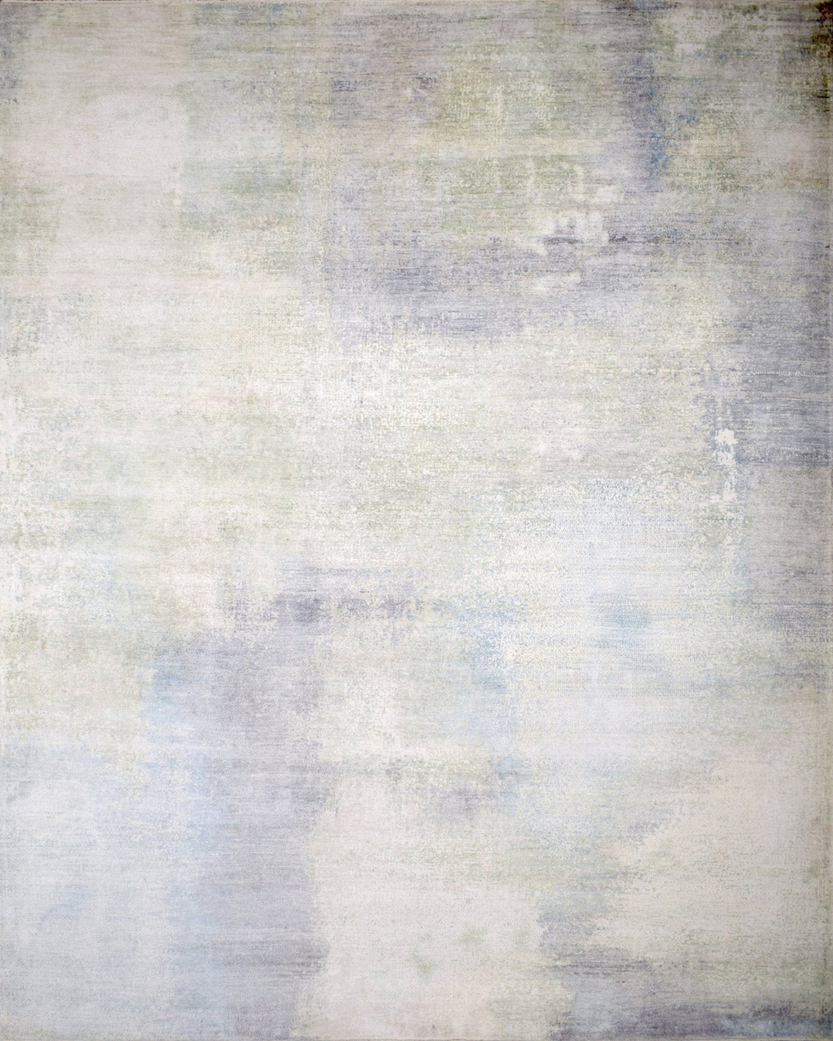 Modern Abstract Blue And Ivory Hand Knotted Bamboo Silk Area Rug