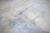Modern Abstract Blue And Ivory Hand Knotted Bamboo Silk Area Rug