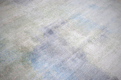 Modern Abstract Blue And Ivory Hand Knotted Bamboo Silk Area Rug