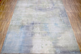 Modern Abstract Blue And Ivory Hand Knotted Bamboo Silk Area Rug