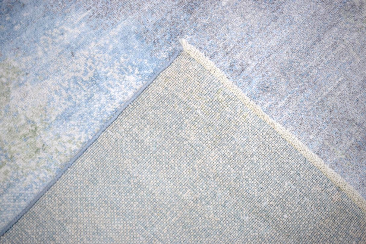 Modern Abstract Blue And Ivory Hand Knotted Bamboo Silk Area Rug