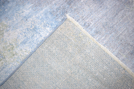 Modern Abstract Blue And Ivory Hand Knotted Bamboo Silk Area Rug