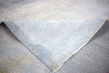 Modern Abstract Blue And Ivory Hand Knotted Bamboo Silk Area Rug