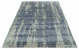 Modern Abstract Blue And Ivory Hand Knotted Wool Area Rug