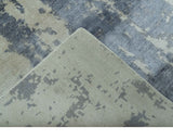 Modern Abstract Blue And Ivory Hand Knotted Wool Area Rug