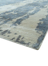 Modern Abstract Blue And Ivory Hand Knotted Wool Area Rug