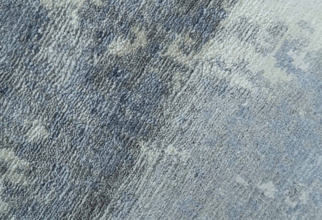 Modern Abstract Blue And Ivory Hand Knotted Wool Area Rug