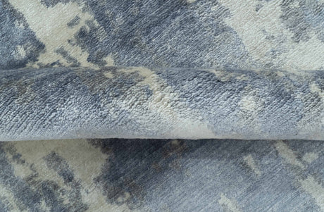 Modern Abstract Blue And Ivory Hand Knotted Wool Area Rug