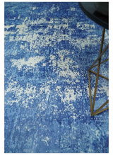 Modern Abstract Blue and Ivory Hand loom 5.6x8 Wool and Viscose Area Rug
