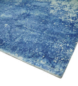 Modern Abstract Blue and Ivory Hand loom 5.6x8 Wool and Viscose Area Rug
