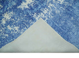 Modern Abstract Blue and Ivory Hand loom 5.6x8 Wool and Viscose Area Rug
