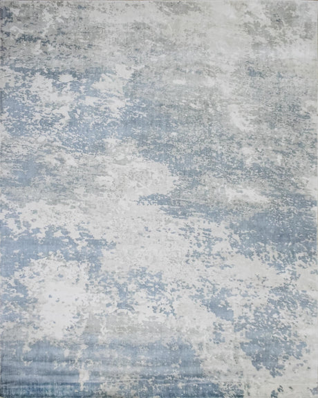 Modern Abstract Blue and Ivory Hand Loom 8x10 Viscose Area Rug