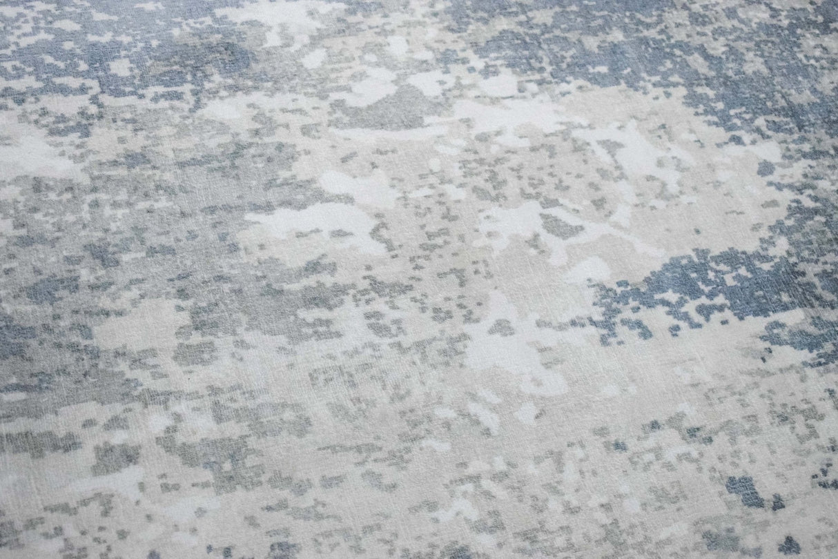 Modern Abstract Blue and Ivory Hand Loom 8x10 Viscose Area Rug