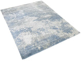 Modern Abstract Blue and Ivory Hand Loom 8x10 Viscose Area Rug