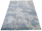 Modern Abstract Blue and Ivory Hand Loom 8x10 Viscose Area Rug
